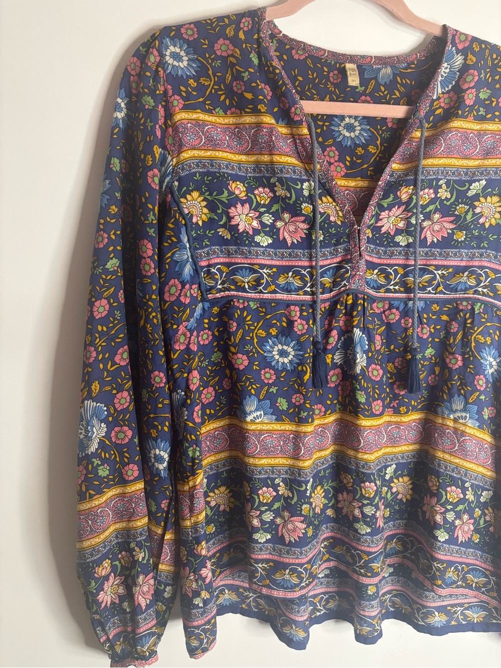Spell & The Gypsy Collective Folktown Blouse Navy Blue Floral Boho - Size M - Picture 4 of 8